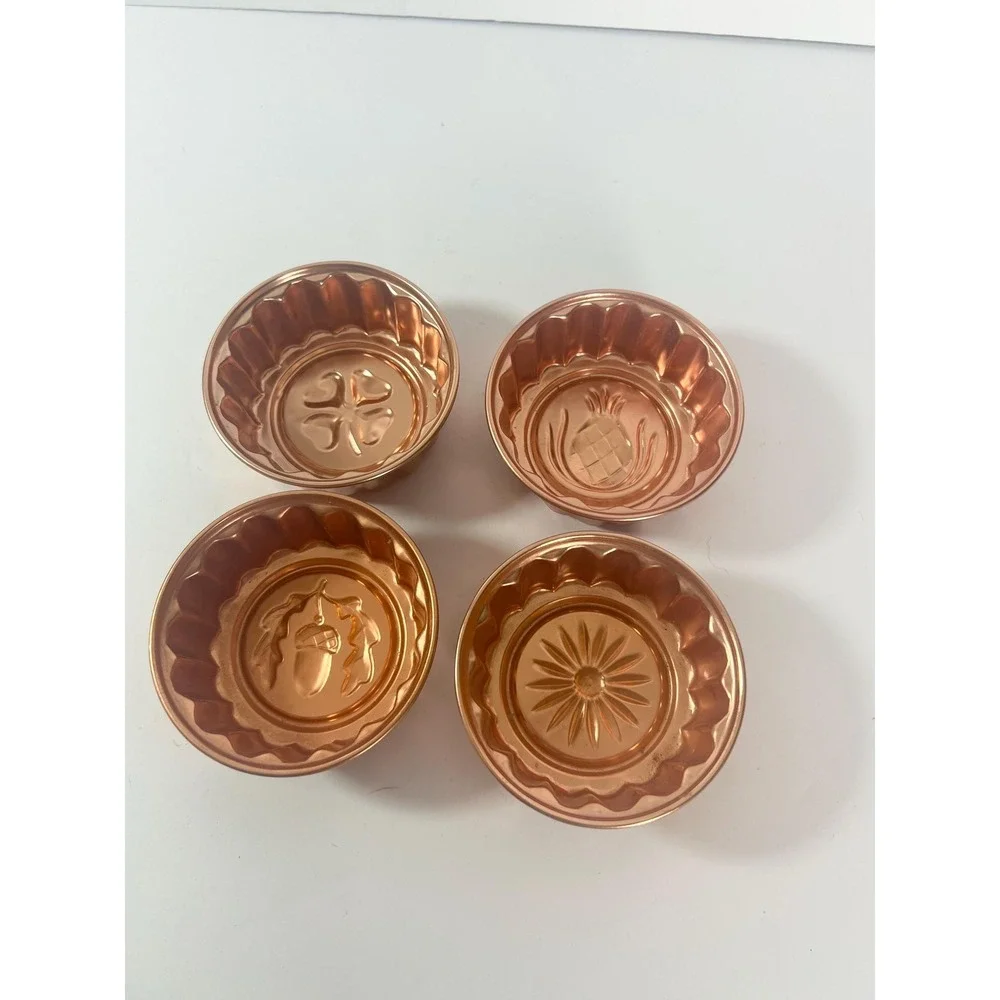 Vintage MCM Copper Miniature Aluminum Dessert Molds Decor Set of 4